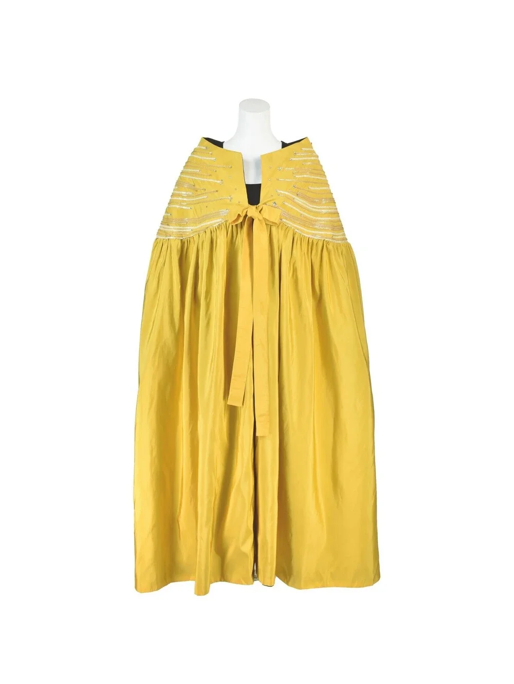 LEE MENICHETTI Golden Yellow Silk Faille Cloak with Black Silk Lining OS